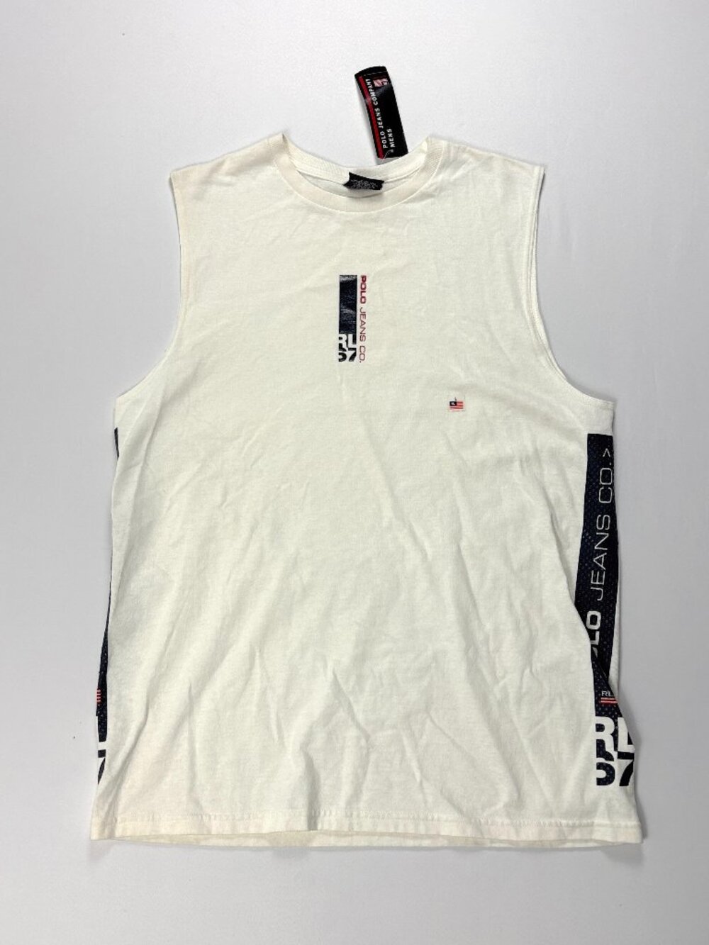 Vintage Polo Jeans Co. Ralph Lauren Mens Muscle Tee White Sz L Tank NWT New